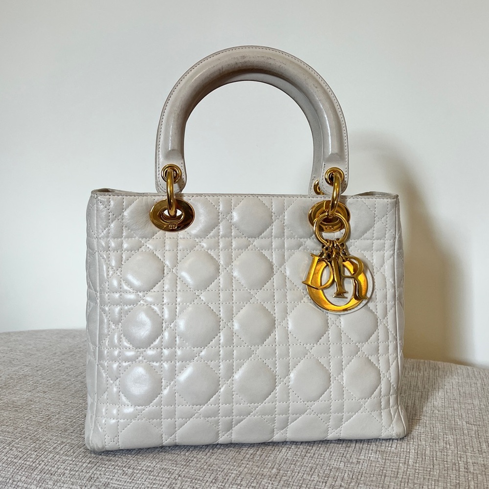 Authentic White Lady Dior Bag With Gold Hardware